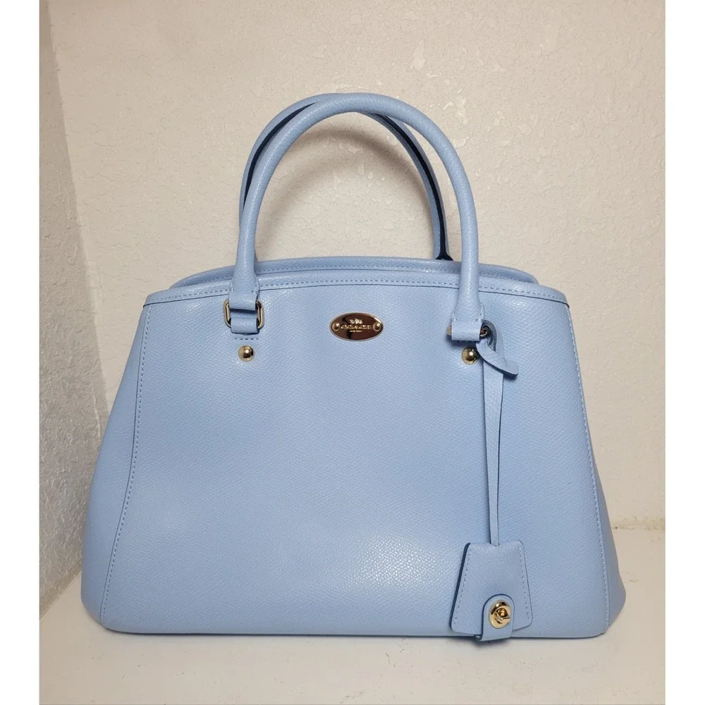 Coach Woman's Small Margot Carryall Satchel Bag Crossgrain Leather - Light blue